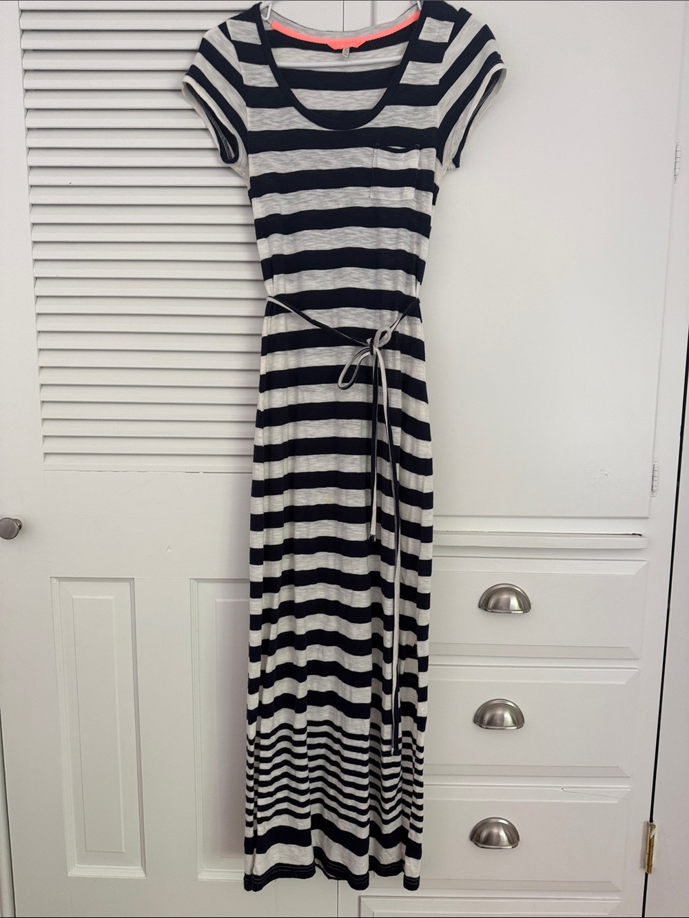 Striped Black and White Maxi Dress with Tie Waist